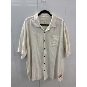 Tommy Bahama Shirt Men XXL Off White Textured Silk Stripe Hawaiian Yankees